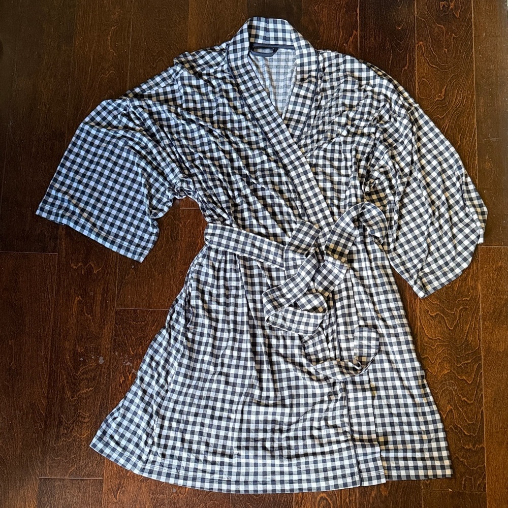 Draper James Blue and White Gingham Kimono Robe